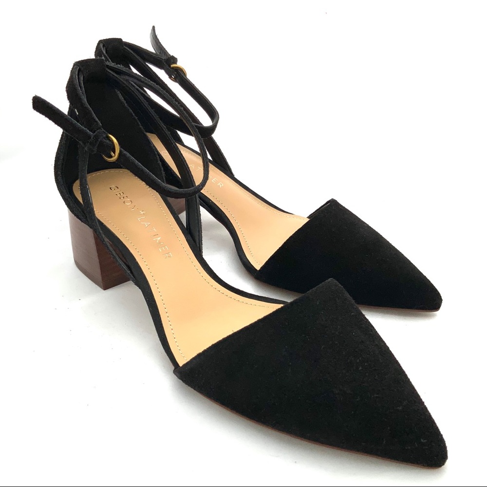 NEW Gibson Latimer Black Suede AnkleStrap Pump 8.5
